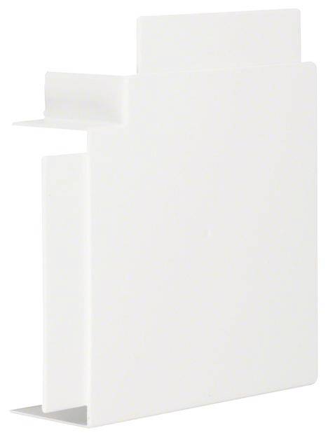 Une pièce rectangulaire blanche en plastique avec une ouverture sur le côté, probablement un élément d'un système de montage ou d'un couvercle.