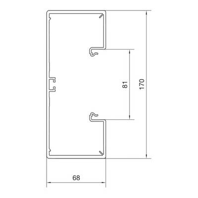 Coupe transversale d'un profil rectangulaire avec les dimensions suivantes : hauteur 170 mm, largeur 68 mm, hauteur intérieure d'un évidement 81 mm.