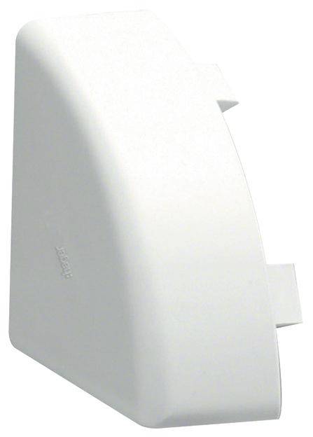 Couvercle en plastique blanc triangulaire à surface lisse, probablement utilisé comme capuchon terminal ou protection.