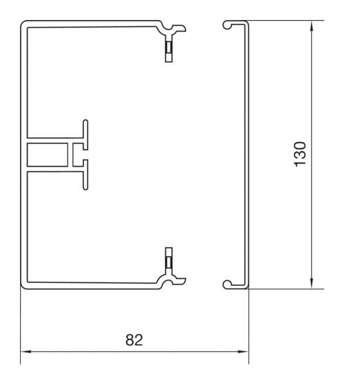 Dessin technique d'un profil avec les dimensions suivantes : largeur 82 mm, hauteur 130 mm.