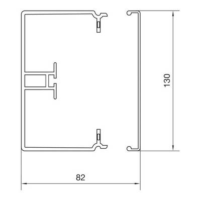 Dessin technique d'un profil avec les dimensions suivantes : largeur 82 mm, hauteur 130 mm.
