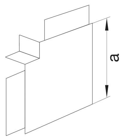 Diagramme d'un pli avec trois languettes, indiquant la longueur de pliage 'a'. La languette centrale dépasse plus que les languettes latérales.