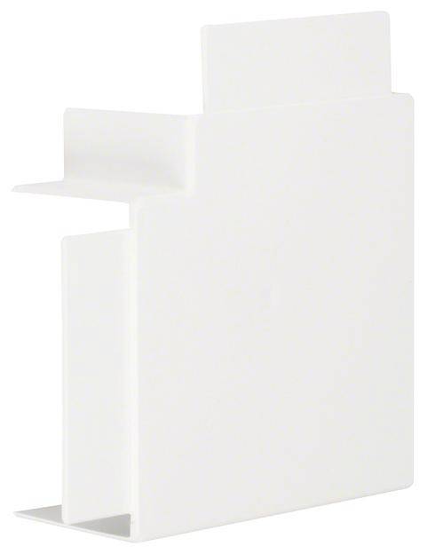 Couvercle en plastique blanc avec plusieurs angles, probablement un élément de connexion ou un capot pour un dispositif technique.