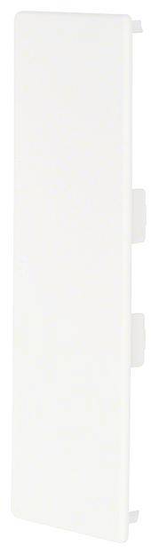 Couvercle rectangulaire blanc en plastique aux coins arrondis et avec des clips latéraux.