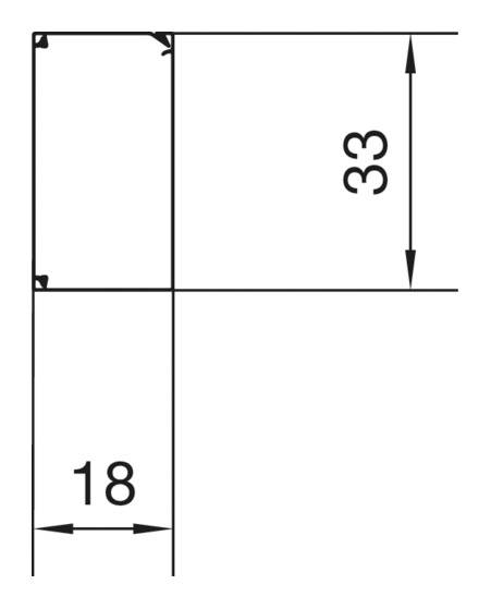 Le diagramme montre un objet en forme de "L" avec deux dimensions marquées : la ligne verticale mesure 33 unités et la ligne horizontale mesure 18 unités.