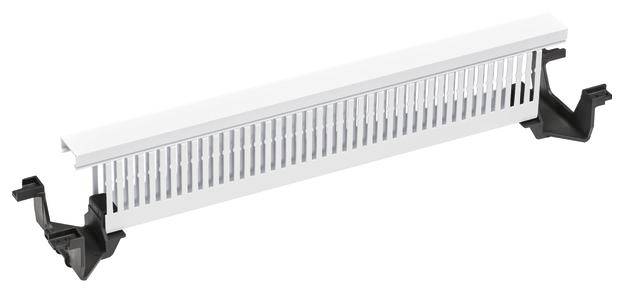 Appareil d'installation : Bloc en plastique blanc avec des fentes et deux supports noirs aux extrémités pour une fixation dans un coffret électrique.