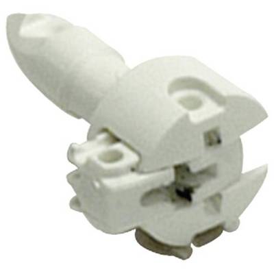 Un élément en plastique blanc, cylindrique, avec plusieurs ouvertures et une structure en croix au centre, probablement un élément de connexion.