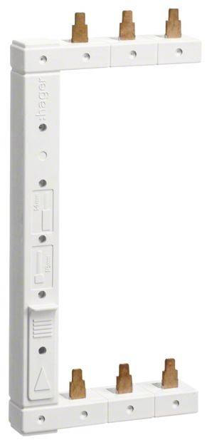 Hager KCL363L Rail de phase 3 pôles 2 rangées 125 mm, gauche, Hager KCL363L, vertical Rail de phase marron, bleu 3 pôles