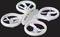 Drone quadricoptère blanc du modèle 'RELY Rainbow' avec des lumières colorées sur les hélices, sur un fond noir.