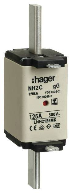 'NH2C gG' Fusible Hager de 125A et 500V. Adapté aux applications de protection électrique.