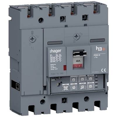 Interrupteur industriel Hager avec levier rouge, étiqueté '40A 500V~', utilisé pour la distribution électrique ou la protection de circuit.