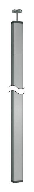 Tube métallique rectangulaire vertical avec des capuchons circulaires aux extrémités et une découpe incurvée au centre. Adapté pour des applications de construction modernes.