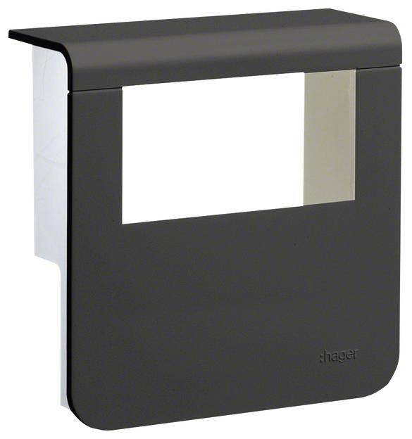 Couvercle noir pour un coffret Hager en saillie. Forme rectangulaire avec une large ouverture pour un accès visible.