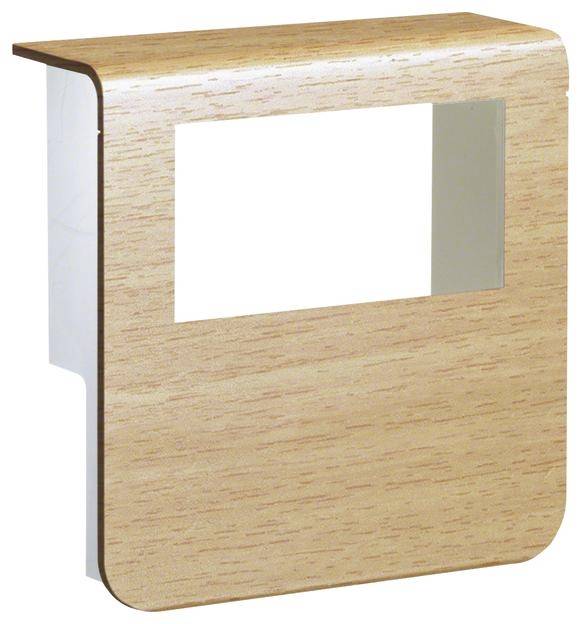 Revêtement mural aspect bois avec découpe rectangulaire, adapté pour prises électriques ou interrupteurs.