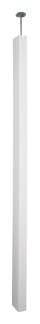 Tuyau de descente blanc, mince, en forme de colonne, muni d'un capuchon à son extrémité, se tenant debout sur un fond blanc.