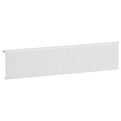 Un morceau de plastique blanc rectangulaire aux bords plats, utilisé comme élément d'un habillage ou d'un capotage.