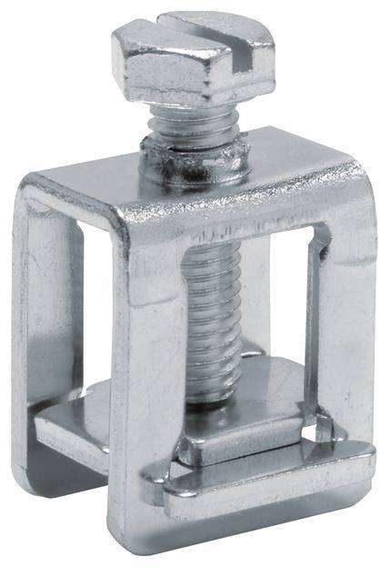 Support de câble métallique avec vis et support en U, adapté pour la fixation de câbles sur des surfaces.
