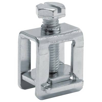 Support de câble métallique avec vis et support en U, adapté pour la fixation de câbles sur des surfaces.