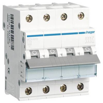 Disjoncteur de protection avec cinq interrupteurs, blanc avec marquage bleu de Hager. Protège les circuits électriques contre les surcharges.