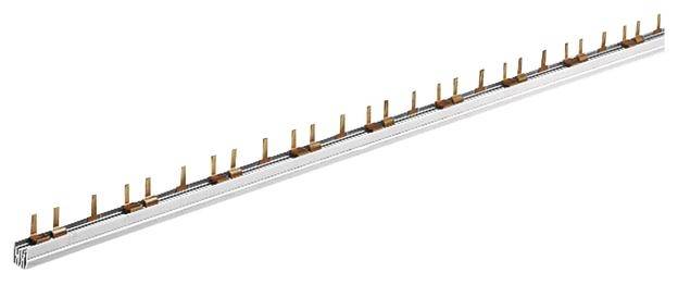 Support de rail collecteur en forme longue et étroite avec des contacts en cuivre régulièrement répartis. Utilisé pour les connexions électriques.