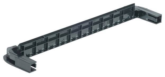 Support de câbles en plastique noir avec plusieurs clips pour la fixation de câbles ou de petits objets.