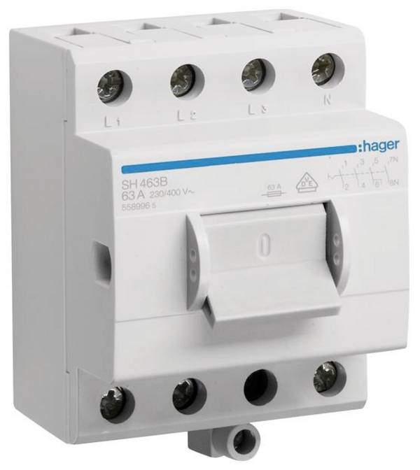 Commutateur compact    4 pôles  63 A  400 V  Hager SH463B