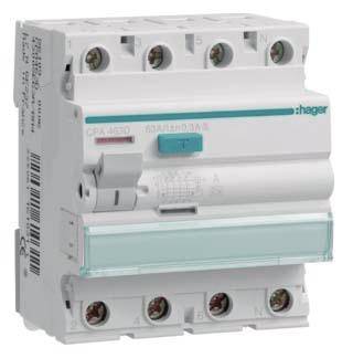 Hager CPA463D CPA463D Interrupteur différentiel A 4 pôles 63 A 0.3 A 400 V