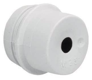 Pièce en plastique blanche et ronde avec une ouverture médiane, probablement un adaptateur de raccordement ou un joint d'étanchéité.