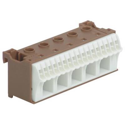 Connecteur marron à huit emplacements blancs, couramment utilisé dans les installations électriques, présente une construction robuste et compacte.