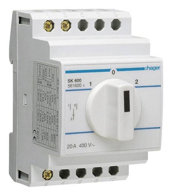 Inverseur    1 pôle  20 A  400 V  Hager SK600