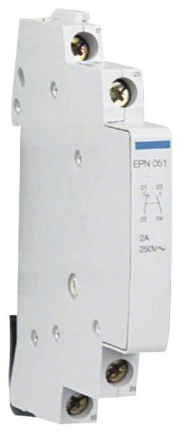 Un disjoncteur blanc avec un marquage bleu 'EPN 051', indiquant un courant de 2A et une tension de 250V~. Il dispose de plusieurs bornes.