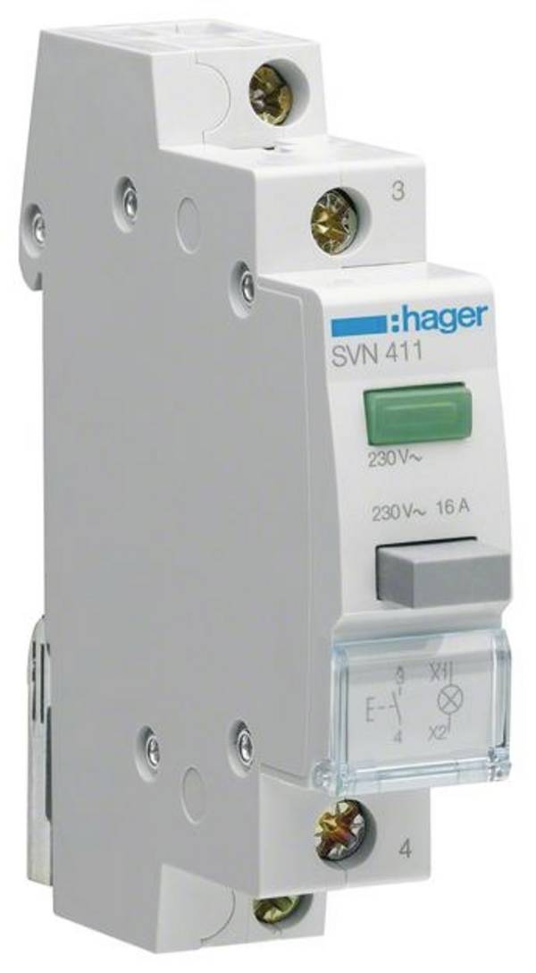 Bouton-poussoir   vert   16 A  230 V  Hager SVN411