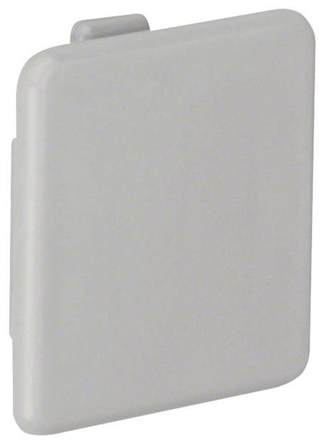 Couvercle en plastique gris, rectangulaire, avec des coins arrondis et une légère saillie sur le bord supérieur.