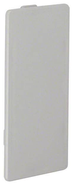 Couvercle rectangulaire gris en plastique aux coins arrondis, probablement un composant d'un dispositif électronique ou d'un interrupteur plus grand.