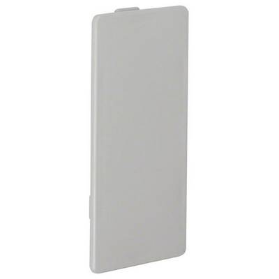 Couvercle rectangulaire gris en plastique aux coins arrondis, probablement un composant d'un dispositif électronique ou d'un interrupteur plus grand.