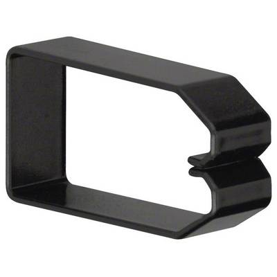 Clip noir, rectangulaire, avec des côtés ouverts, probablement utilisé pour maintenir ou assembler des objets.
