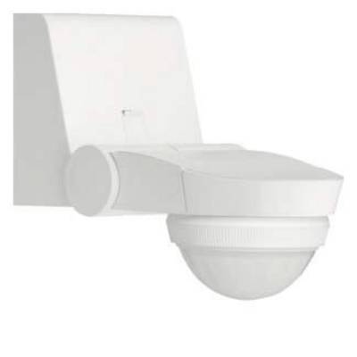 Un détecteur de mouvement blanc pour montage mural, adapté à la surveillance de zones à l'intérieur des bâtiments à des fins de sécurité ou d'éclairage.