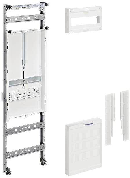 Cadre d'installation pour un montage de toilettes encastré, montrant les supports, les plaques de couverture et les accessoires.