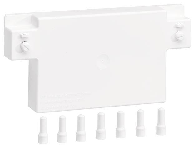 Un élément en plastique blanc comportant sept petites chevilles cylindriques en dessous. Il semble s'agir d'une pièce de rechange ou d'un accessoire.