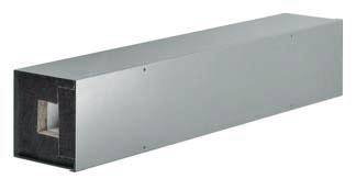 Longue boîte rectangulaire en métal avec une extrémité ouverte, probablement un conduit de ventilation ou un composant technique similaire.