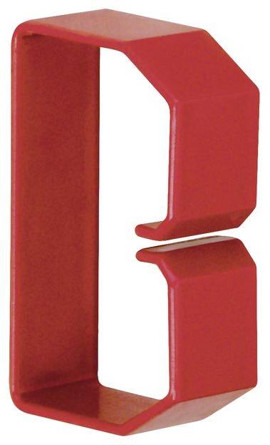 Un chiffre ou une lettre rouge, conçu de manière géométrique.