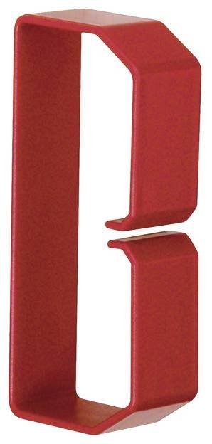 G rouge, lettre tridimensionnelle en métal, présentée dans une vue en perspective.