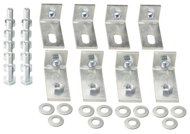 Kit de fixation comprenant six supports d'angle, dix vis et dix rondelles métalliques pour montage.