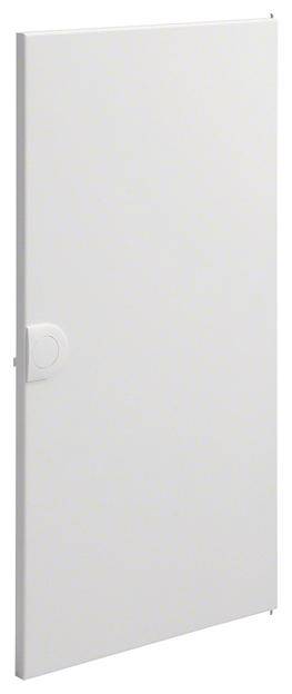 Porte blanche au design rectangulaire avec une poignée intégrée sur le côté gauche.