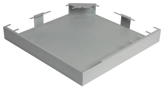 Couverture métallique avec bords biseautés et plusieurs clips de fixation sur les côtés.