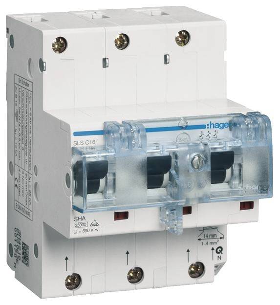 Un disjoncteur tripolaire avec couvercle bleu ; utilisé pour protéger les circuits électriques contre les surcharges ou les courts-circuits.