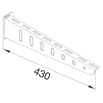 Esquisse semi-transparente d'un support de tablette murale avec des fentes, d'une longueur de 430 mm, indiquée par une flèche à la base.