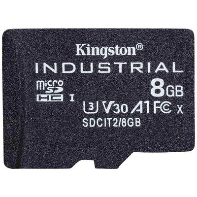 Une carte microSD noire de la marque Kingston portant l'inscription « INDUSTRIAL 8 Go, U3 V30 A1 ».