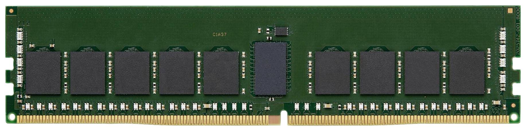 Un module RAM vert avec des puces mémoire et des barrettes de contact dorées. Il est utilisé dans les ordinateurs pour soutenir le traitement des données.