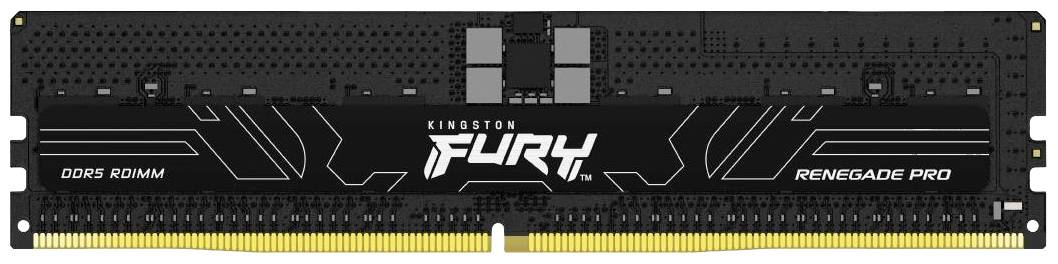 La barrette mémoire 'Kingston Fury Renegade Pro DDR5 RDIMM' au design noir et aux contacts jaunes, conçue pour les systèmes hautes performances.